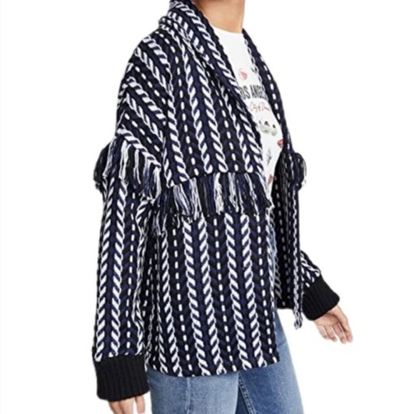 Cupcakes & Cashmere Kirsty Longline Tweed Fringe Ink Bomber Jacket XS - Picture 3 of 11